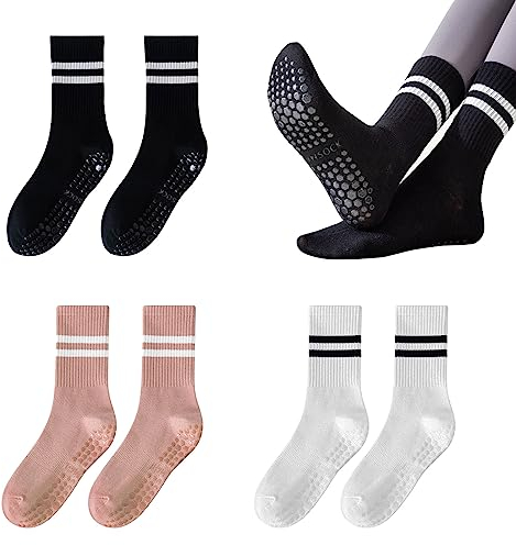 TSHAOUN 3 par yogastrumpor halkfria strumpor, pilates halkfria strumpor, yogastrumpor dam fem sportfingerstrumpor för balett, fitness, 3 färger, 36-38 EU