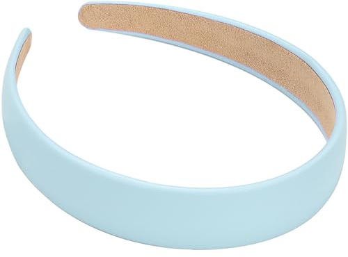 WantGor 1 Inch PU Leather Headband, Wide Padded Hairband Fashion Hair Bands Cute Womens Headbands Holiday DIY Hair Accessories (Blue)
