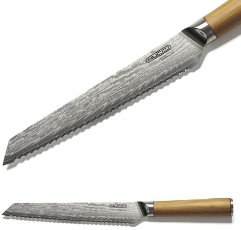 CLASSE ITALY Coltello Pane cm 20 in Acciaio Giapponese AUS 10 a 67 strati, Affilato a mano, Manico in Olivo, Panno pulizia incluso