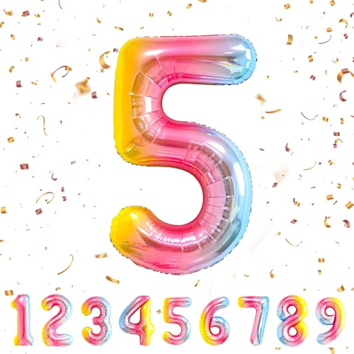 Geburtstag zahlen luftballon 5 jahre | Regenbogen Folienballon 5 XXL -Riesen Folienballon in 40 - 101cm Geburtstagsdeko - Ballon Zahl Deko zum Geburtstag .Fliegt mit Helium