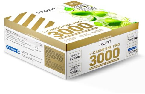 PROFIT - L-Carnitina PRO 3000-20 sticks x 15ml - Carnipure - Mejora la Energía, Resistencia y Rendimiento - Premium Fórmula Fat Burner Líquido - Con Vitamina B3 (20 sticks x 15 ml, Manzana)