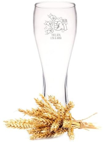 GRAVURZEILE Leonardo Weizenglas mit Gravur - Fistbump Papa - Personalisiert mit Name - Geschenke für Papa zum Vatertag als Vatertagsgeschenk in Geschenkkarton - Geschenke für Männer - 3 Kinder