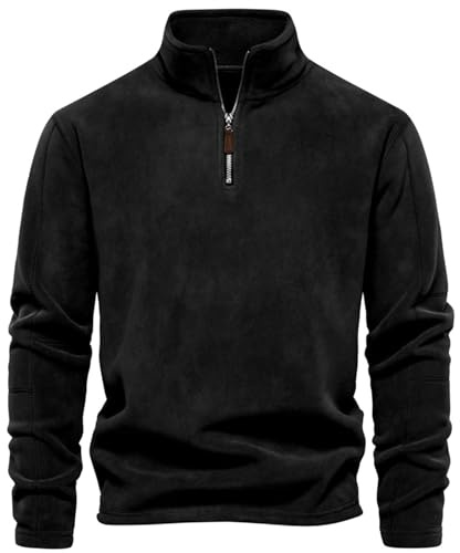 PADOLA Pullover Felpa in Pile da Uomo Maglione Invernale da Uomo con Cerniera a 1/4 Felpa Senza Cappuccio con Manica Lunga Dolcevita Maglione Lavoro Cardigan(Nero,S)