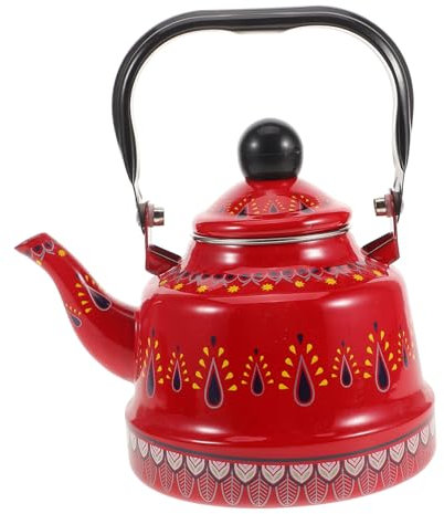 NAMOARLY Enamel Teapot Stove Top Kettle 1.1l Red Vintage Tea Kettle Sturdy Enamel Water Boiler for Home and Kitchen