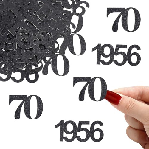 ALEGRE Glitzer Konfetti 70 Geburtstag Deko Groß 3,4-5cm,100 Stk Deko 70 Geburtstag Mann,Tischdeko 70 Geburtstage Frau,1956 Streudeko 70er Geburtstage,70. Geburtstags Schwarz,Geburtstagsdeko 70 Jahre