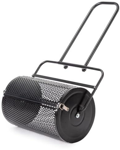 Shyneer 24 Inch Compost Spreader and Peat Spreader - Roller Lawn Spreader - Top Soil,Top Dressing Spreader - Lawn and Garden Spreader - Metal Mesh Basket Compost Spreader for Lawn
