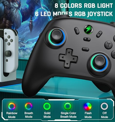HELLCOOL Wireless Switch Pro Controller with Hall Effect Joystick, 6-Axis Motion, Dual Vibration, Turbo, RGB, Wake Up，Charging Station - Compatible with Switch 2/Switch/Lite/OLED