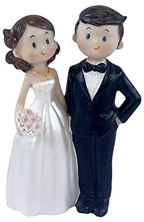 Cartoon Resin Bride and Groom Figurine Wedding Couple Ornament Cake Topper Home Decor Car Ornaments 12x6.5 cm