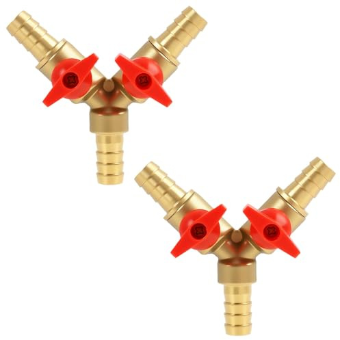 2PCS 3 Way Hose Connector, with Ball Valve Shut Off, 10mm Hose Barb Fitting, Heavy Duty Splitter for Water, Oil and Gas, Garden Hose Irrigation, Automotive, Construction and Industrial Use