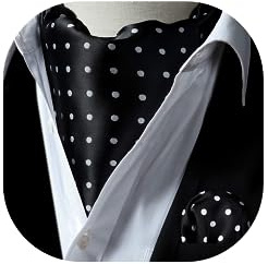 HISDERN Ascot slips herr elegant prickig halsduk ascot herr kostym halsduk halsduk och ficka set för fest företag bröllop, Svart/vit prick, one size