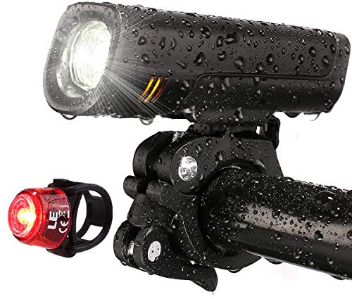 LE - Ensemble d'Éclairage de Vélo LED CREE, Lampe Vélo LED Avant et Feu Arrière Rechargeable USB et Étanche, 4 Modes d'Éclairage Phare et Feu Arrière de Vélo pour VTT Cyclisme Poussette