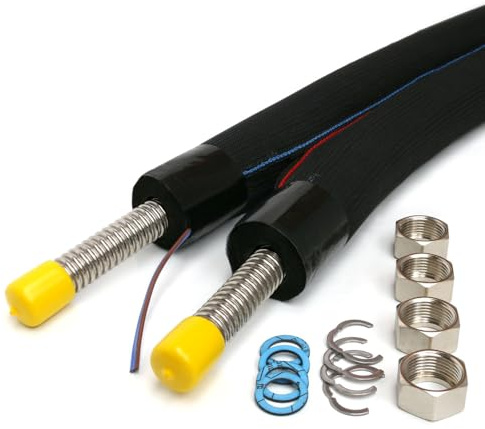 Solarrohr, Solarleitung DN20, Edelstahlwellrohr 13mm EPDM Isolierung, 5m | Solarrohr/Solarleitung für Solarthermie mit Fühlerkabel, Doppelrohr vorisoliert 13 mm EPDM, 1 Überwurfmutter, UV-beständig