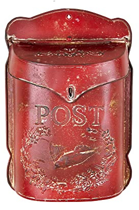 Creative Co-op Red Embossed Tin Post Letter Box Briefkasten, Zinn, Rot/Ausflug, einfarbig (Getaway Solids), 10.5 x 15.5