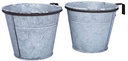 ARTECSIS Pflanztopf 2er Set mit Ringhalter, verzinkter Hängetopf, Blumentopf für Balkon Garten Geländer Palette 12cm Ø für Innen- und Außenbereich, Grau