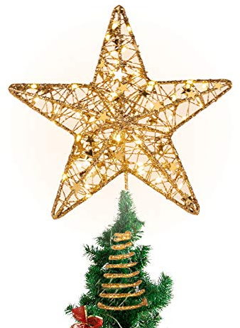 Anstore Puntale per albero di Natale a forma di stella,Puntale per Albero di Natale Oro LED Stella Albero di Natale,31cm Stelle Superiori Dell'albero Di Natale,per Decorazione Natalizia (oro,31cm)