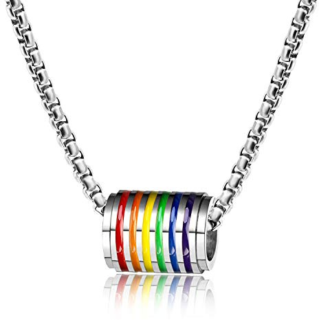 PHOGARY LGBT Kette Gay Pride Schmuck - Regenbogenperlen Anhänger mit Edelstahl Kette, kleine Geschenktüte