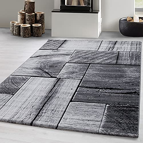 Carpetsale24 Teppich Wohnzimmer 160x230 cm Schwarz Modern Holz Optik Design Kurzflor Schlafzimmer Esszimmer Küche Jugendzimmer Waschbar Pflegeleicht Extra Weich