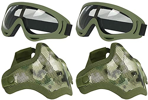 Aoutacc Airsoft Maske und Goggles Set, Half Face Full Steel Mesh Maske und Schutzbrillen für CS/Jagd/Paintball/Schießen