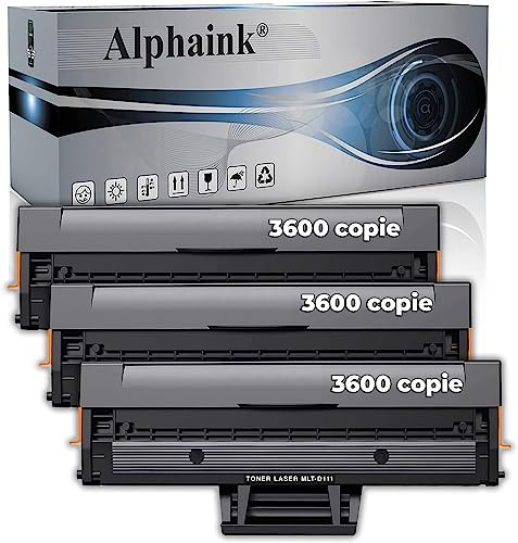 alphaink 3 Toner Compatibile con Samsung MLT-D111XL versione da 3600 copie per stampanti Samsung SL M2020 M2020W M2022W M2026W XPRESS M2020 M2021 M2026 M2070 M2071HW M2078 (3 Neri)