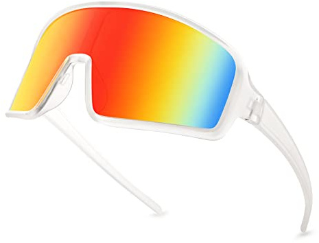 WANWAN Sport-Sonnenbrille für Herren und Damen, großer Rahmen, modisch, Radfahren, Sport, Laufen, Fahren, Angeln, Trekking, Weißer Rahmen, Farbverlauf, rote Linse, Einheitsgröße