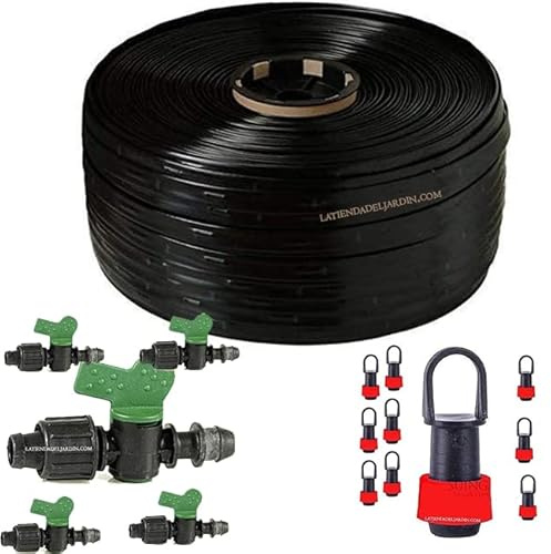 Suinga - Pack 125 m Cinta de RIEGO POR GOTEO 16mm. GOTEROS CADA 20 cm + 5 Llaves conexión a tubo principal + 10 tapones