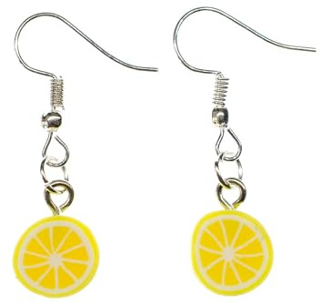 Miniblings Zitronen Ohrringe Hänger Frucht Orange Zitrone Limette gelb | Ohrschmuck aus eigener Fertigung in Berlin, mit Scheibe