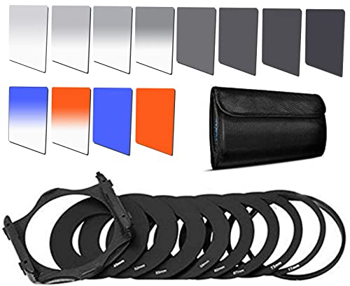 Quadratisches Filter-Set ND-Filter, Verlaufsfilter-Set für Cokin P-Serie mit Adapterringen (49–82 mm), Filterhalter, Objektivreinigungsstift für DSLR-Kameras, 25 Stück