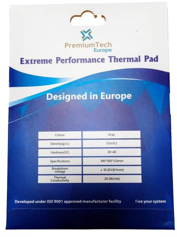 PremiumTech - Thermal Pad Professionale con Prestazioni Estreme da 20 W/MK di conducibilità Termica, Ideale per GPU o CPU di Fascia Alta, Dimensioni XXL 100 x 100 cm (3 mm)