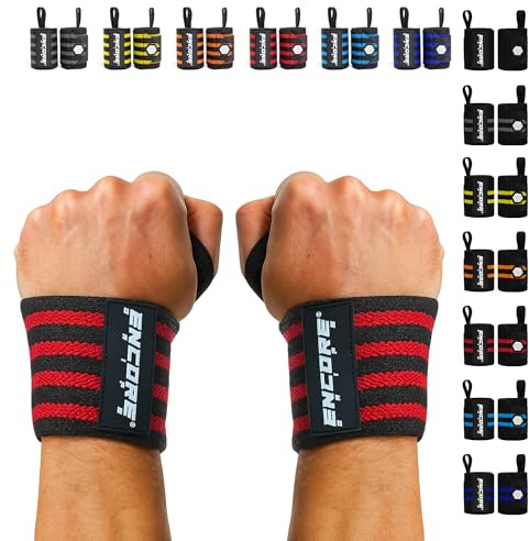 Encore Grips® Handledsbandage för bodybuilding, styrketräning, styrketräningsbandage, handledsbandage för fitness, handledsstöd, handledsskydd, handledsskydd (svart-röd-V2)
