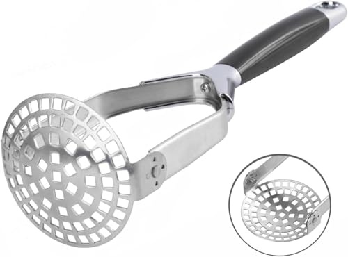 Obsoorth Presse-purée en acier inoxydable pliable et anti-adhésif avec poignée de 30,5 cm de long, ustensile de cuisine avec petites prises pour avocat, haricots, aliments pour bébé, argent