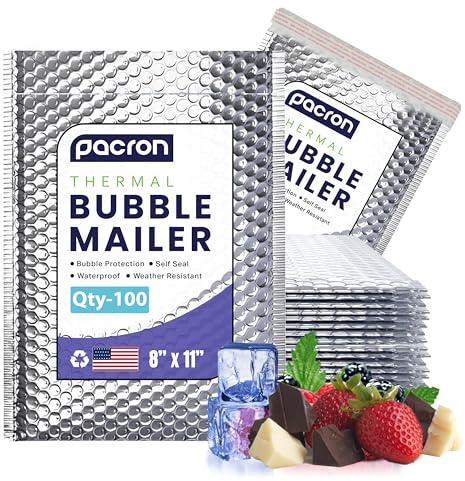 100-Pack Insulated Silver Thermal Bubble Mailers 8 x 11 - Waterproof Metallic Foil Self-Sealing Padded Envelopes for Cold Shipping, Perishables, Food, Cosmetics, Pharmaceuticals