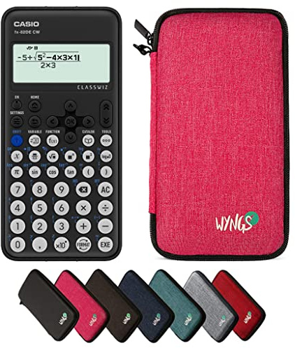 Casio fx-82DE CW ClassWiz inkl. WYNGS Schutztasche Pink - Wissenschaftlicher Taschenrechner - Basic Set