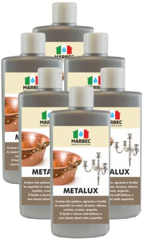 MARBEC METALUX 250GRX6Pcs Crème nettoyante et polissante pour métaux, élimine les oxydes et les auréoles, restaure la brillance, ne raye pas.