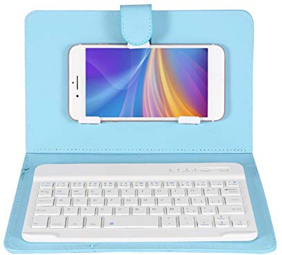 Teclado Inalámbrico Bluetooth con Funda de Cuero para Teléfonos Móviles Bluetooth,Teclado Portátil Universal con Tapa Abatible y Soporte para Android (Cielo Azul)