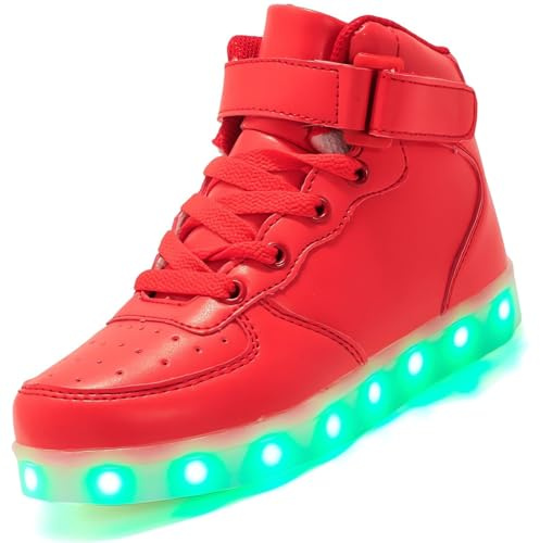 Chaussures de Sport Lumineuses pour Enfants, Baskets Montantes Clignotantes avec Chargeur USB, pour Filles et Garçons, Cadeau d'halloween et de Noël Xmas (28,C-Red)