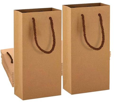 Kraftpapier-Weintaschen, 10 hochwertige wiederverwendbare Weintaschen für zwei Flaschen Rotwein, geeignet für Partys, Bankette, Hochzeiten, Geburtstage usw