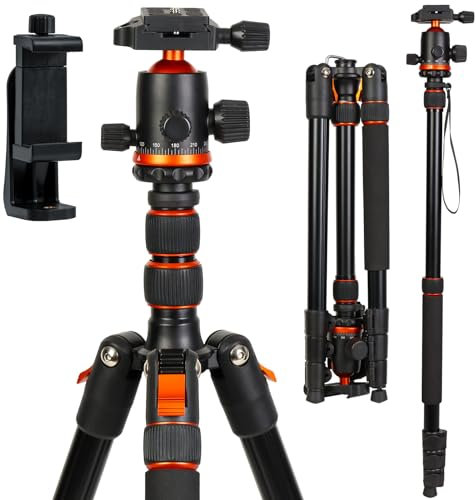 LINKCOOL 70 Aluminum Lightweight Tripod & Monopod with Ball Head, Quick Release Plate, Adjustable Height for DSLR, Camera, Phone - 15kg/33lbs Load Capacity