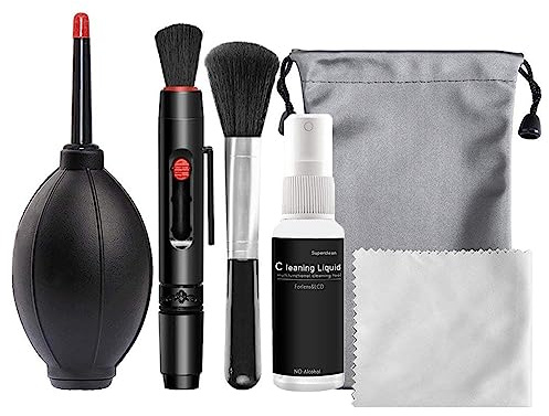 Kit limpiador de cámara digital 6 en 1 que incluye soplador de polvo con hisopos de limpieza, paños de microfibra y bolígrafo de limpieza de cámara, paños de microfibra