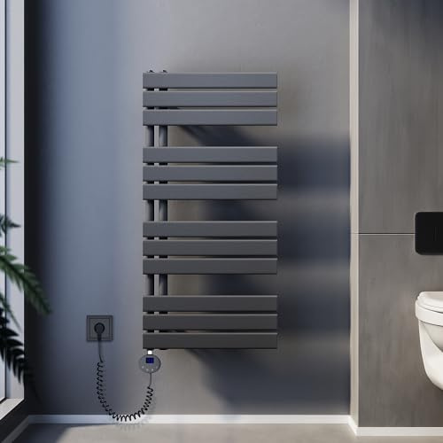 SUNXURY Badheizkörper Elektrisch mit Thermostat 1038x500mm 600 Watt Anthrazit, Panel Handtuchhalter Elektrisch Flach Handtuchtrokner Handtuchheizkörper mit Heizstab