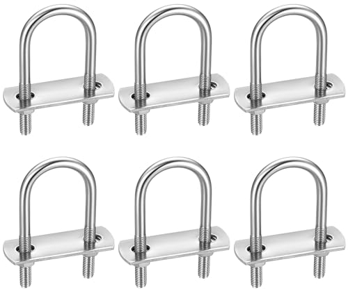 6 Piezas Pernos en U, M6 Pernos en U Cuadrados Inox con Tuercas Placa de Marco Arandelas Redondas, Sujetador de Pernos en Forma de U para Tubería (Redondeado 70x25mm)