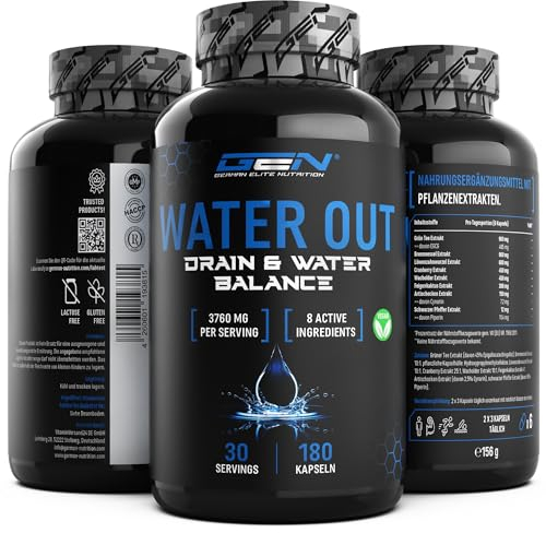 Water Out Komplex - 180 vegane Kapsel - Mit Grüntee, Brennessel, Löwenzahn, Artischocken Extrakt, Cranberry - Natürliche Alternative