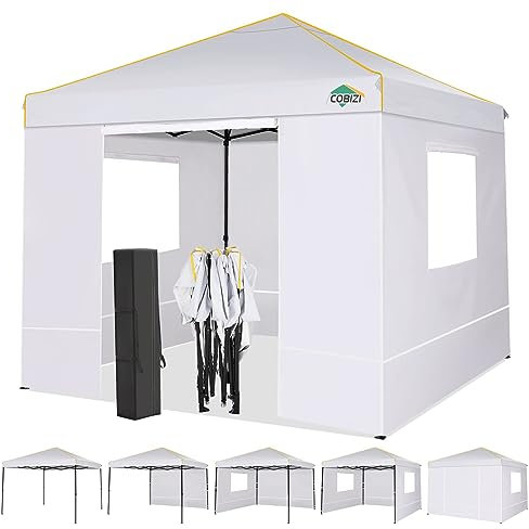 COBIZI Pavillon 3x3 Wasserdicht Stabil Winterfest, faltpavillon 3x3 mit 4 Seitenteilen, Mesh-Fenster gegen Insekten 99.9% wasserdicht tragbares High-End Tragbarkeit Gartenpavillon, Weiß