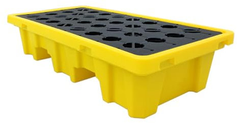 HJLKDYM Modulare Eindämmungsplattform, Auslassmodulare Ölfass-Kapazitätspalette, Industrielle Sicherheit Stapelbare Gitterablage Mit Abfluss Für Fabrikgaragenküche(Yellow-2 Pack)