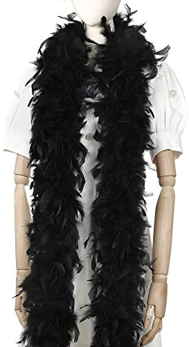 Federboa, 60 g – 1,83 m Truthahnfedern für Partys, Weihnachten, Hochzeitsmittelstücke, Kostüme, Konzerte, Haustiere und Heimdekoration, Schwarz , 95G