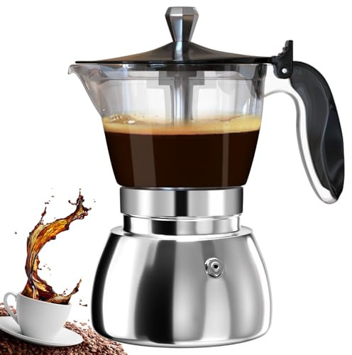 DITOSH 6 Cup Plastic Transparent Moka Pot Stainless Steel Uncoated Stovetop Espresso Maker Italian Coffee Makers Mocha Greca Machine Cafe Classic Induction Cookers for Home Camping 300ml