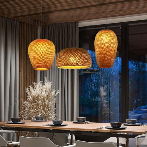 AIAO Bambù Naturale Intrecciato Lampadario E27 Retro Lampada A Sospensione Industriale 3 Fiamme Lampadario Vintage for Soggiorno Illuminazione Camera Da Letto Sala Da Pranzo Cafe Bar Luci Pendenti