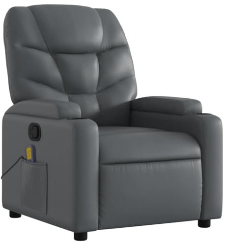 KOIECETA Massagesessel Sessel Verstellbare Rückenlehne Fernsehsessel Relaxsessel mit Vibrationsfunktion Liegesessel Polstersessel Ruhesessel Grau Kunstleder