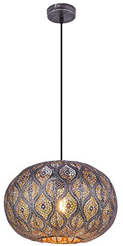 Decken Pendelleuchte im orientalischen Design Hängelampe mit rundem Lampenschirm, schwarz silber-metallic, 1x E27, DMxH 30x120cm, Wohnzimmer Esszimmer