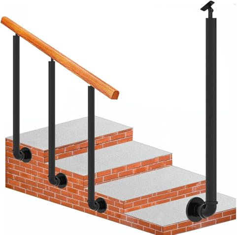 Hand Rails for Outdoor Steps，Adjustable Transitional Handrail Picket Side-Mounted Banister Rail，Renmlion External Stair Railing Metal Iron Posts Kit Safety Grab Bar for Garden Deck(110cm(43.3in))