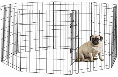 PawHut Welpenauslauf 76 cm Hoch, 8-TLG Welpenlaufstall mit Schloss, DIY Freilaufgehege Hundelaufstall für mittelgroße Hunde, Meerschweinchen, Kaninchen, Metall, Schwarz